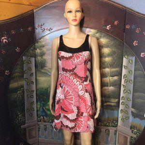 INC Retro Brown & Pink Floral Mini Dress